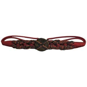 Vtg 1970s Red Teal Braided Rope Brass Buckle Hook Closure Boho Waist Belt 31"